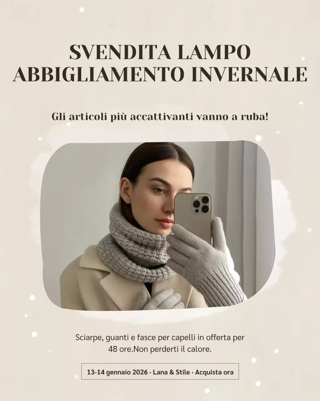 Post di Instagram sulla promozione dei saldi invernali moderni beige