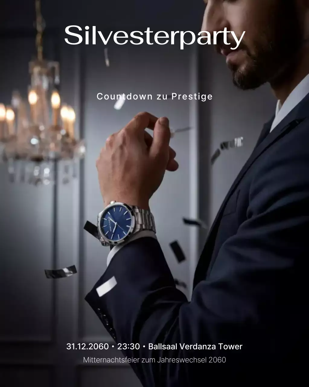 Marineblauer Instagram-Beitrag zur eleganten Partyeinladung