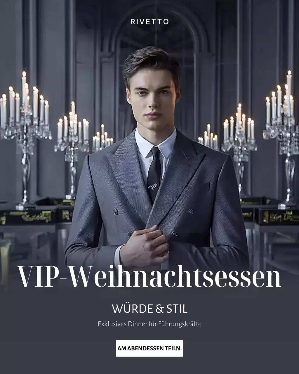 Marineblauer Instagram-Beitrag zur eleganten Dinnereinladung