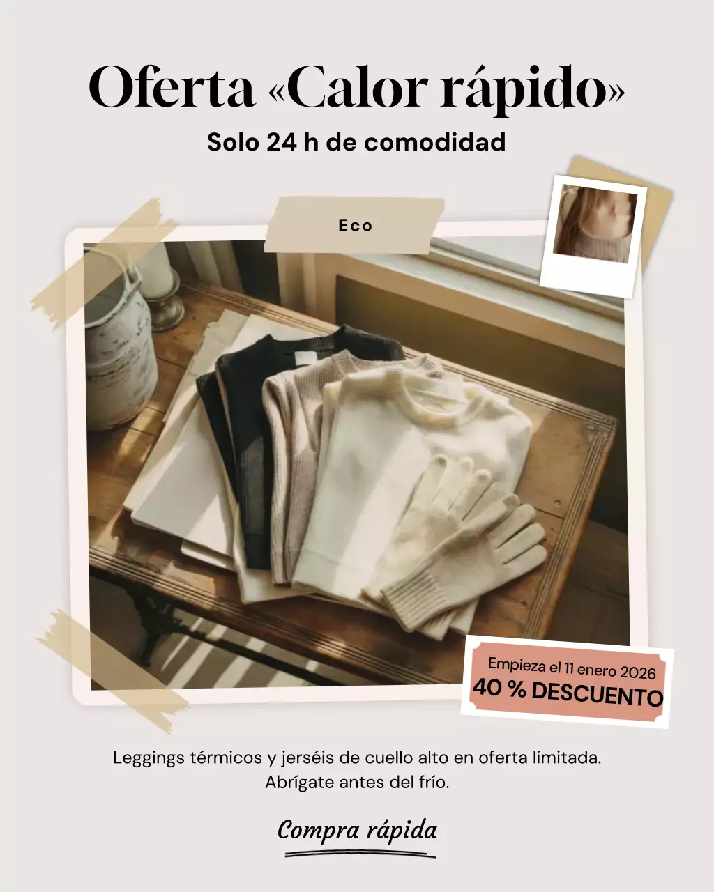 Publicación de Instagram de la promoción de rebajas de invierno modernas en beige