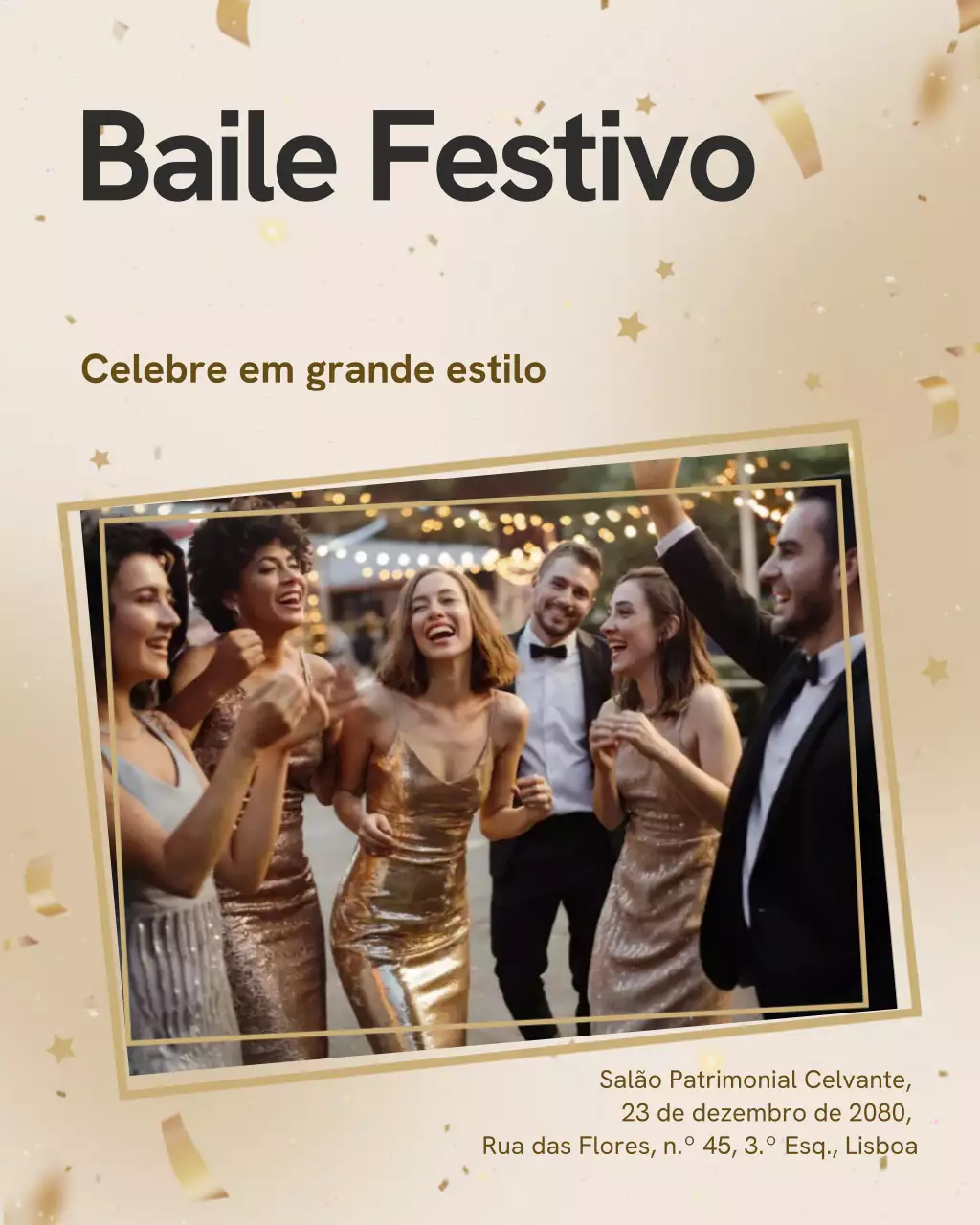Convite para dança elegante em ouro no Instagram