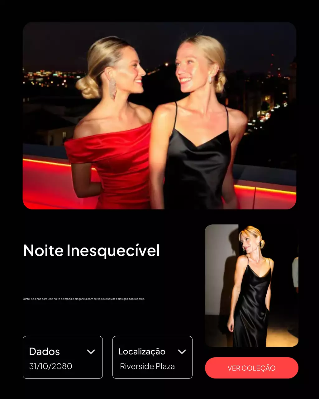 Convite elegante e preto para publicação no Instagram