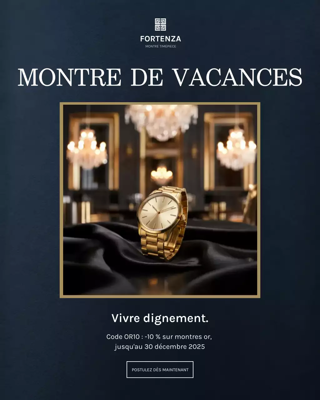 Publication Instagram promotionnelle pour une montre élégante en or