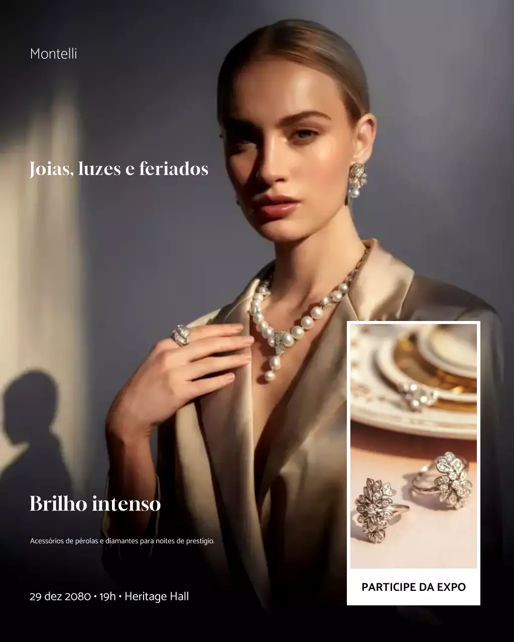 Postagem promocional de joias elegantes bege no Instagram
