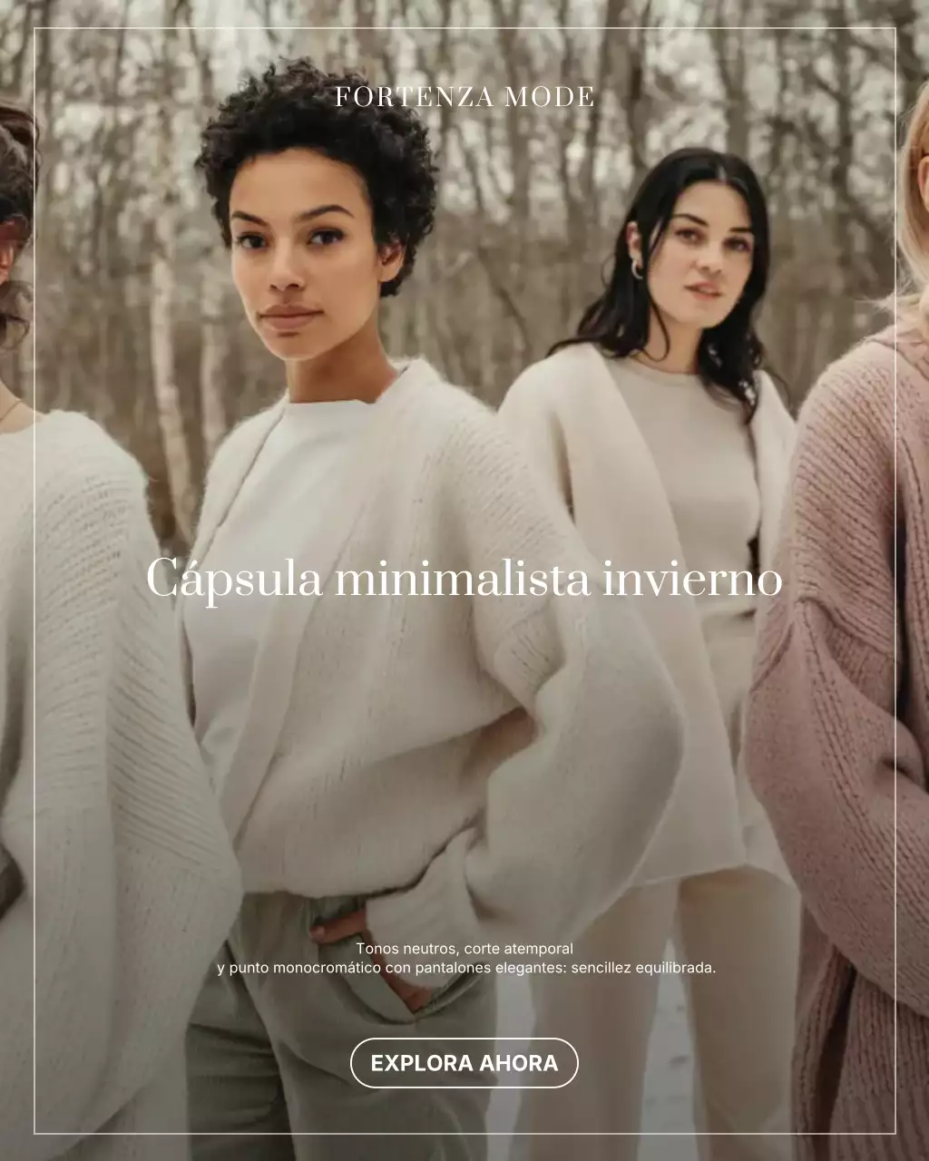 Publicación de Instagram de promoción de moda minimalista en beige