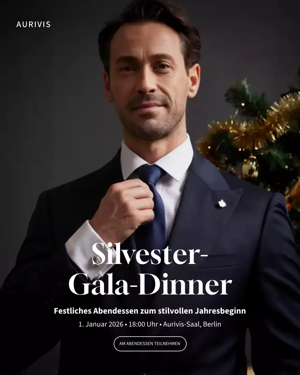 Marineblauer Instagram-Beitrag zur eleganten Dinnereinladung