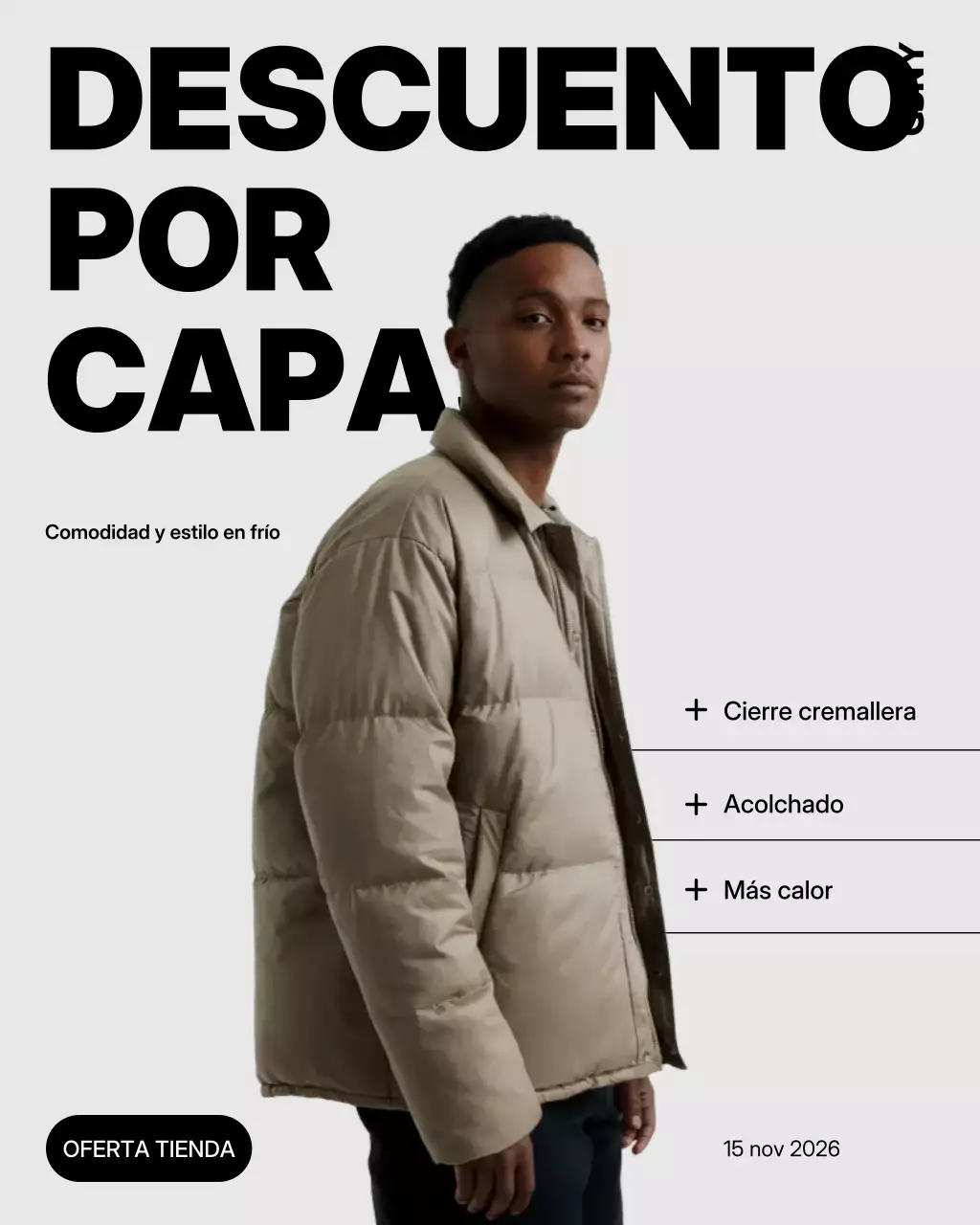 Publicación de Instagram de promoción de moda minimalista en beige