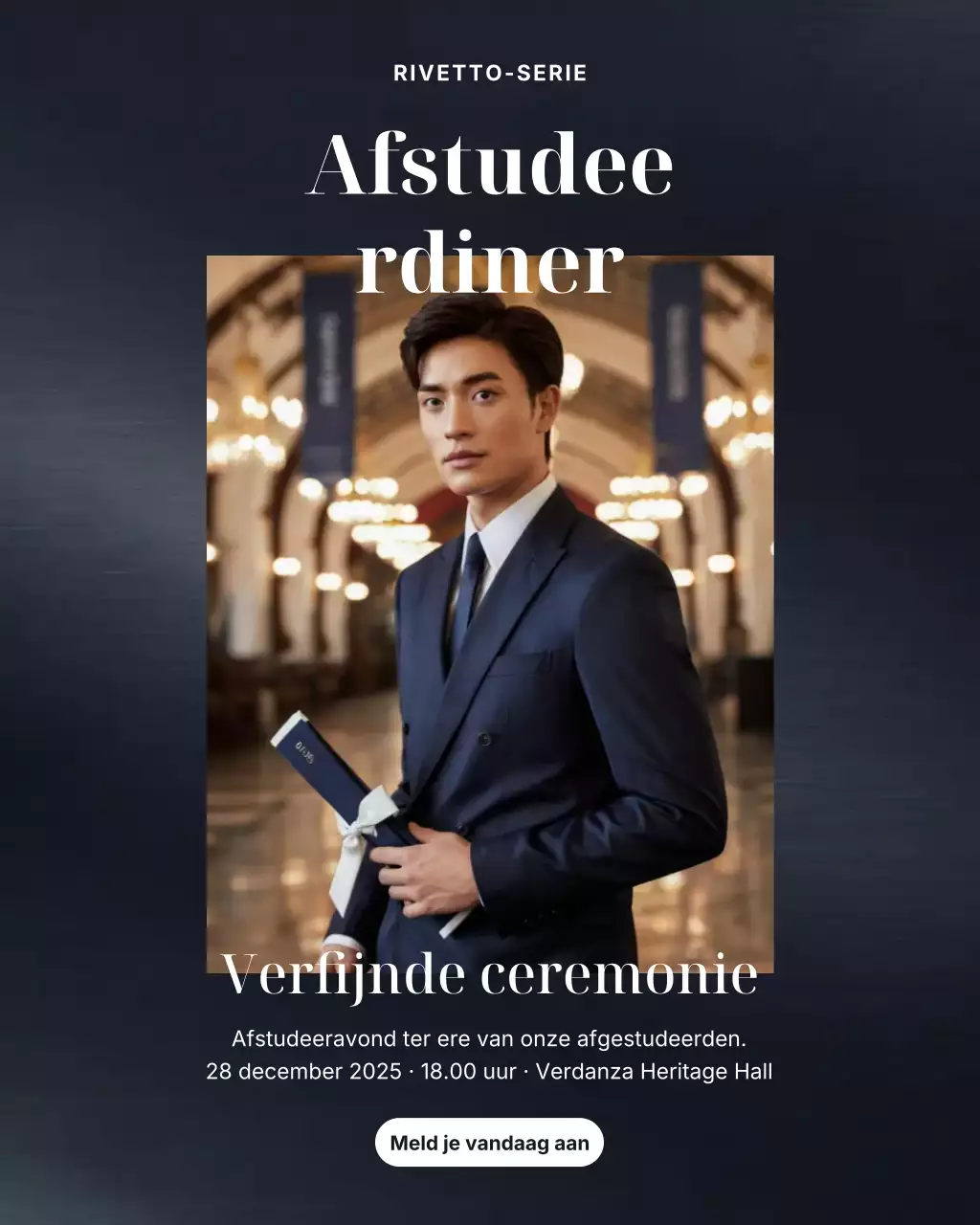 Marineblauwe elegante Instagram-post voor afstudeeruitnodiging