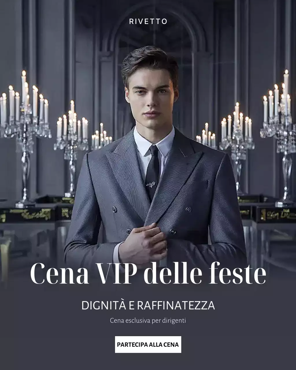 Post Instagram con invito a cena elegante in blu navy