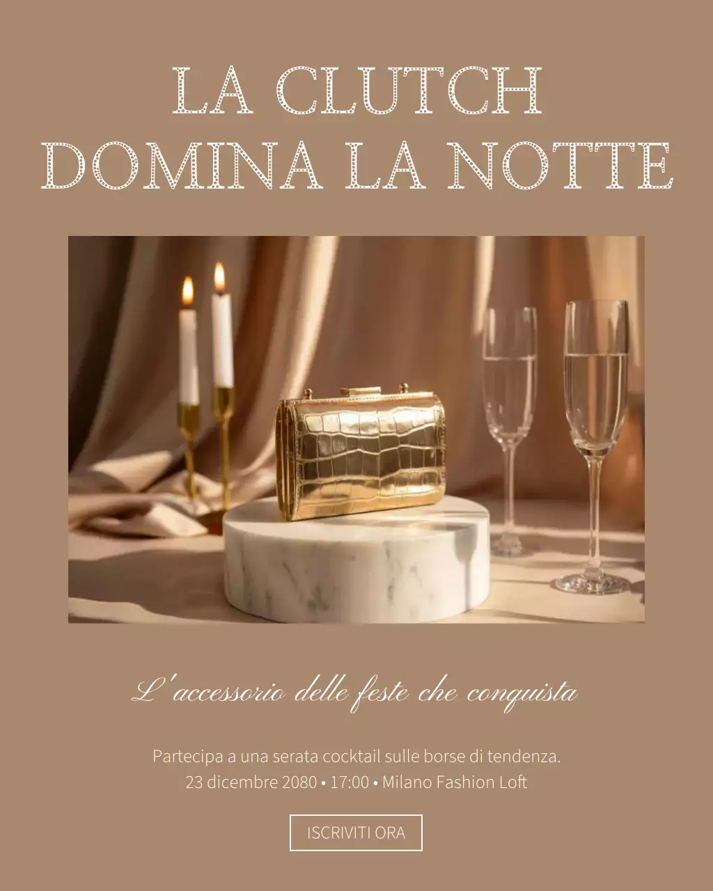 Post Instagram con invito alla moda elegante in oro