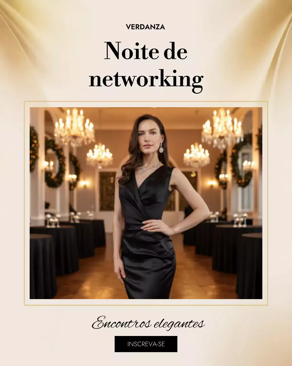 Convite elegante para networking em preto no Instagram