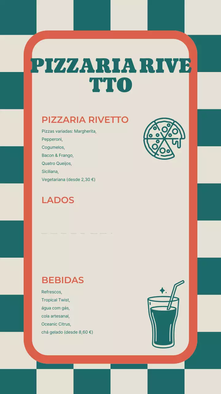 História do Instagram do cardápio da Teal Retro Pizzeria