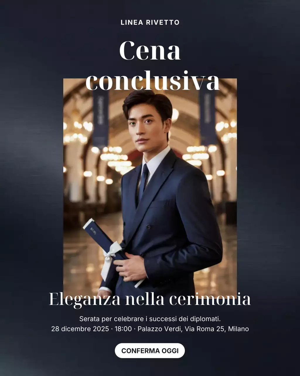 Post Instagram con invito alla laurea elegante in blu navy