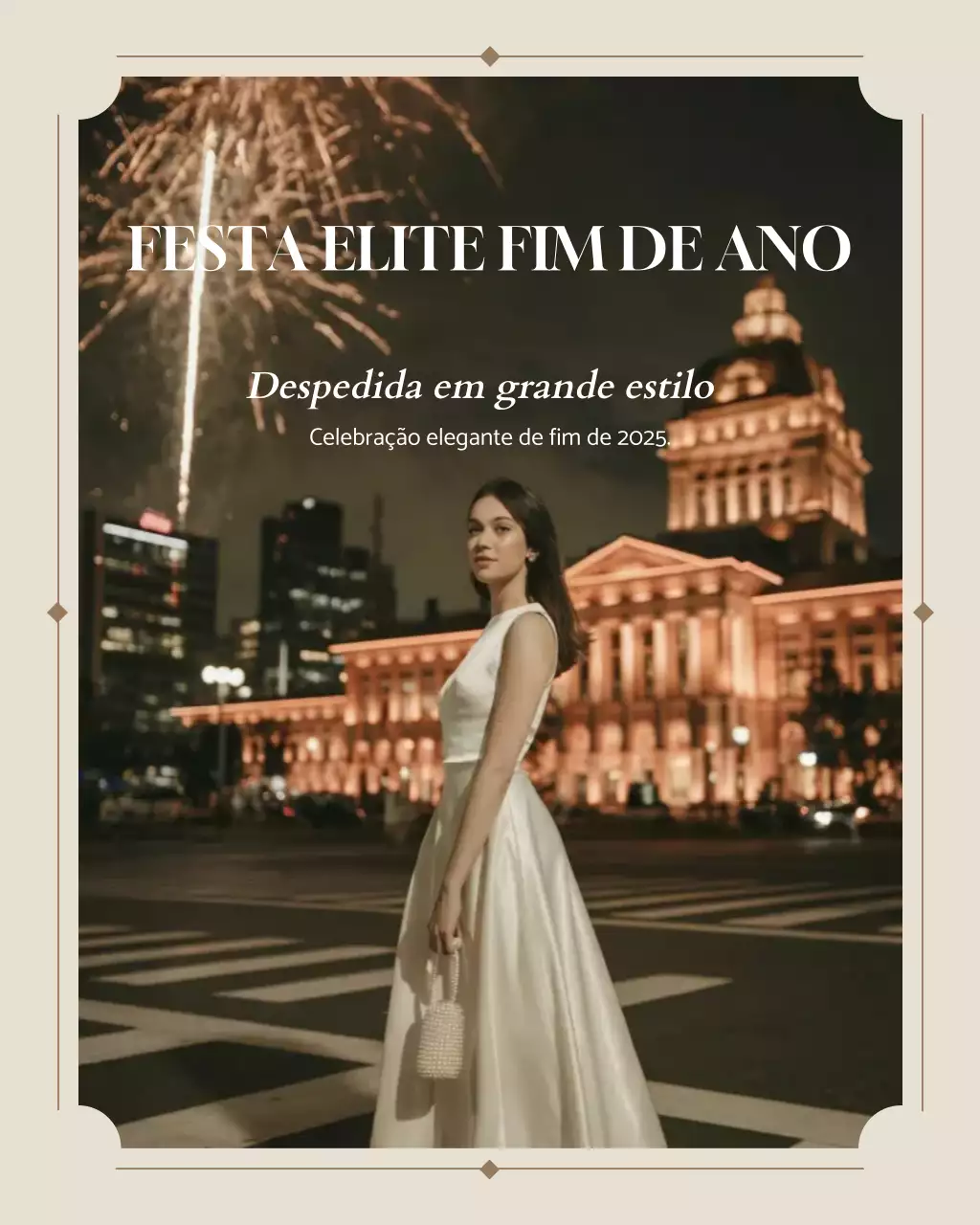 Convite elegante bege para festa no Instagram