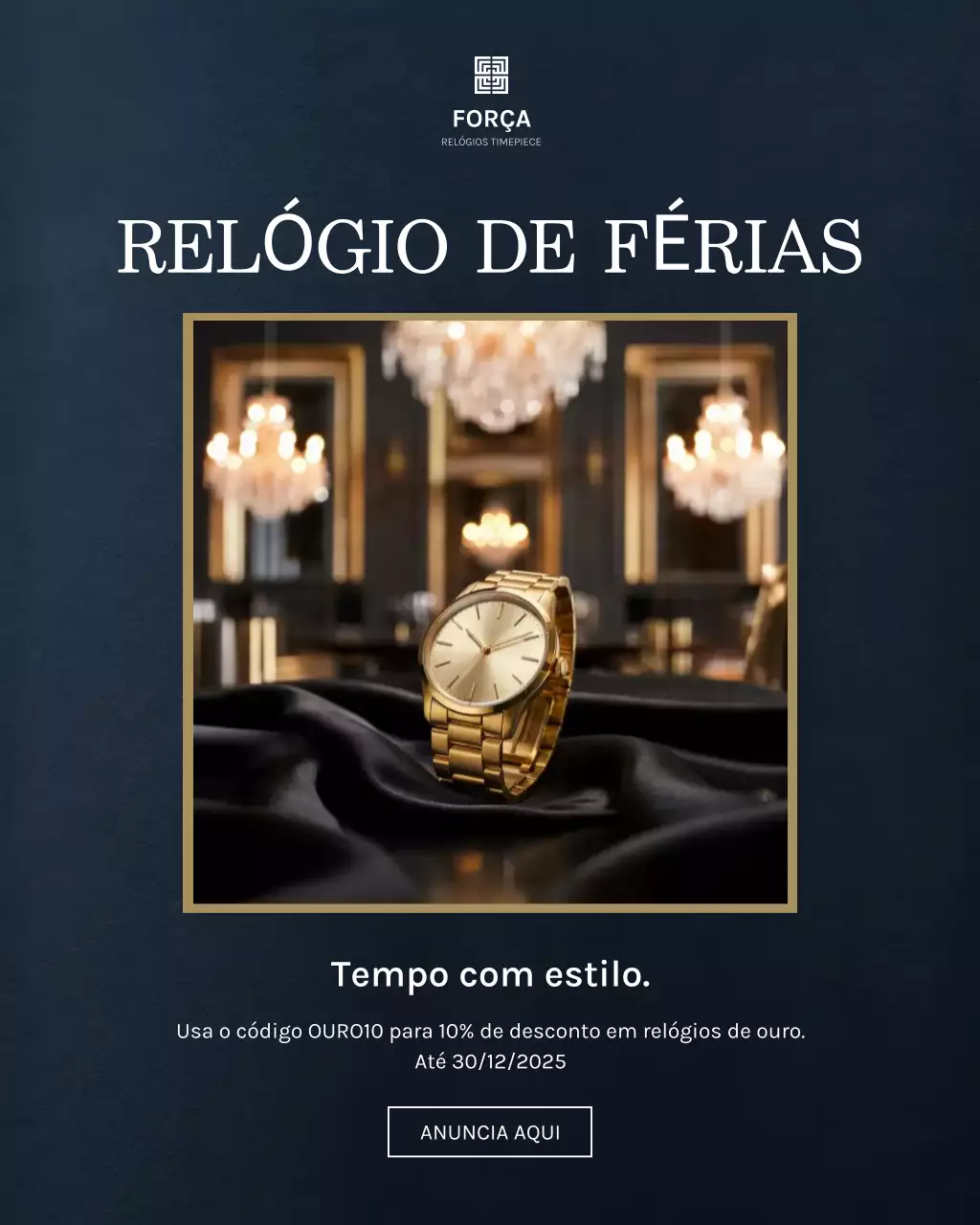 Publicação promocional de relógio elegante dourado no Instagram