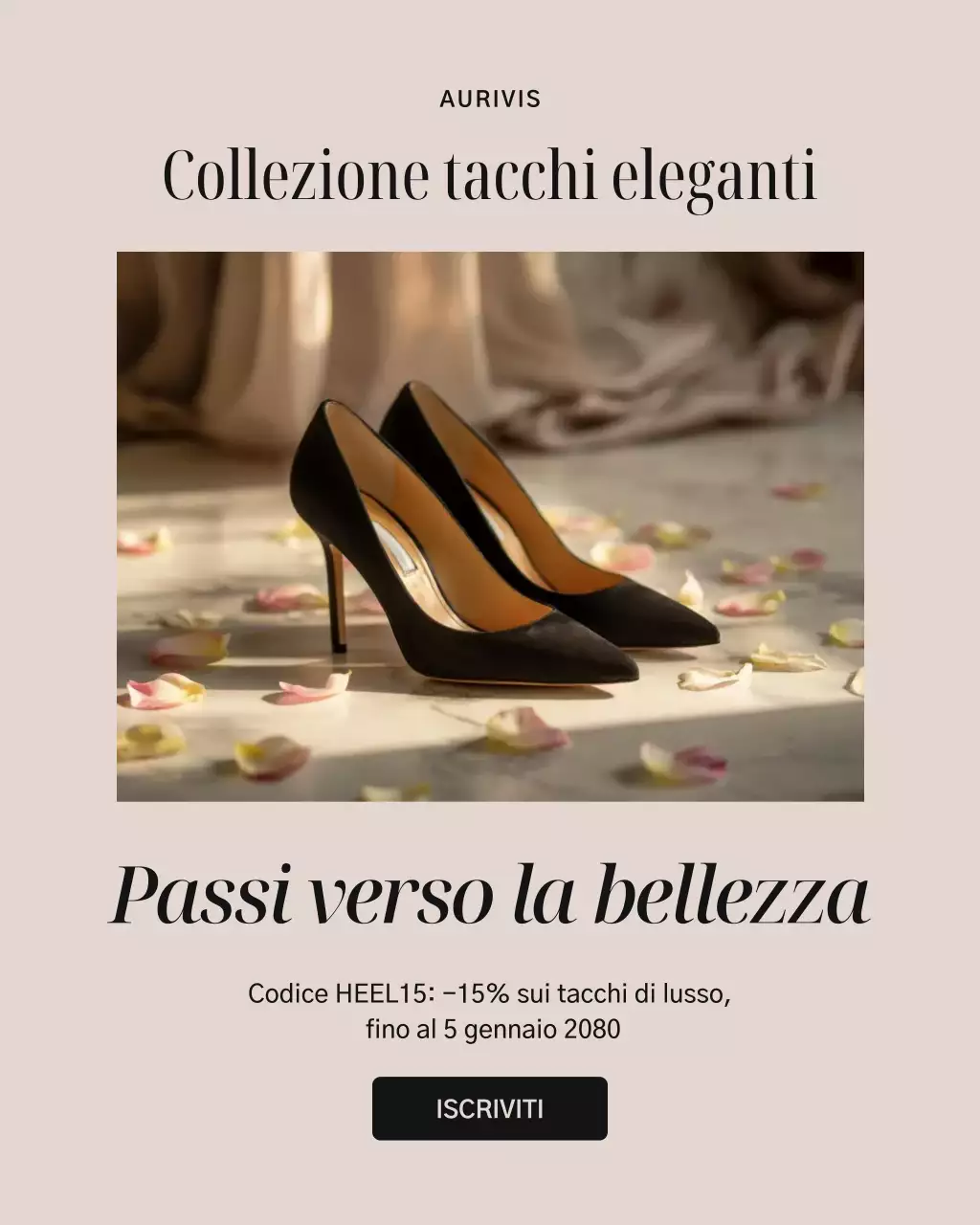 Post di Instagram sulla promozione dei tacchi neri eleganti