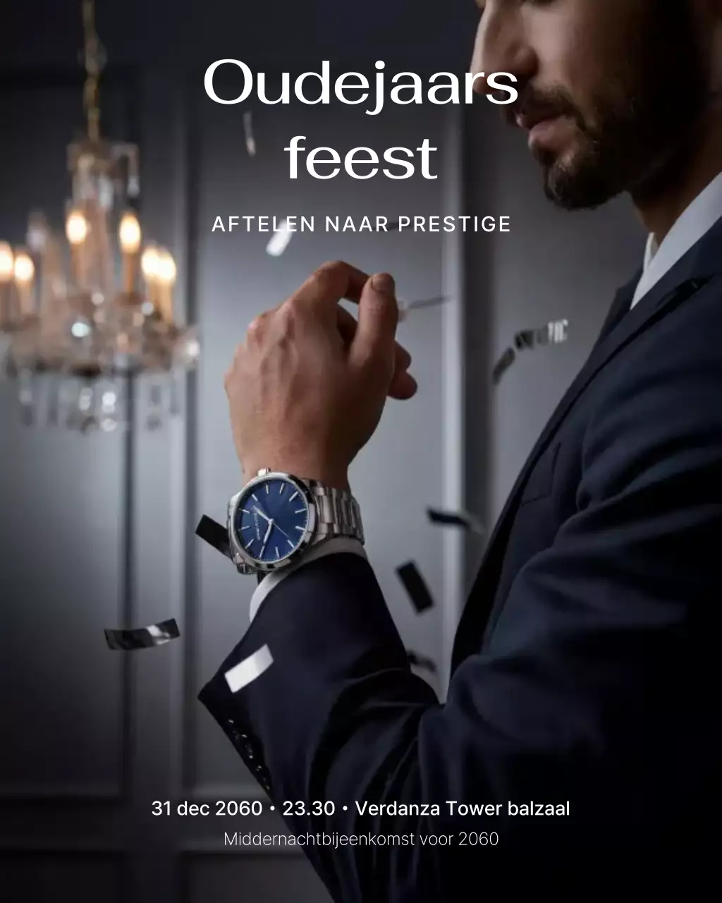 Instagram-bericht met een elegante marineblauwe feestuitnodiging