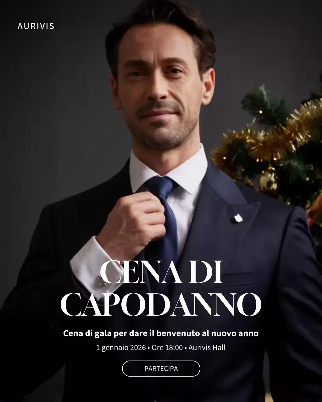 Post Instagram con invito a cena elegante in blu navy