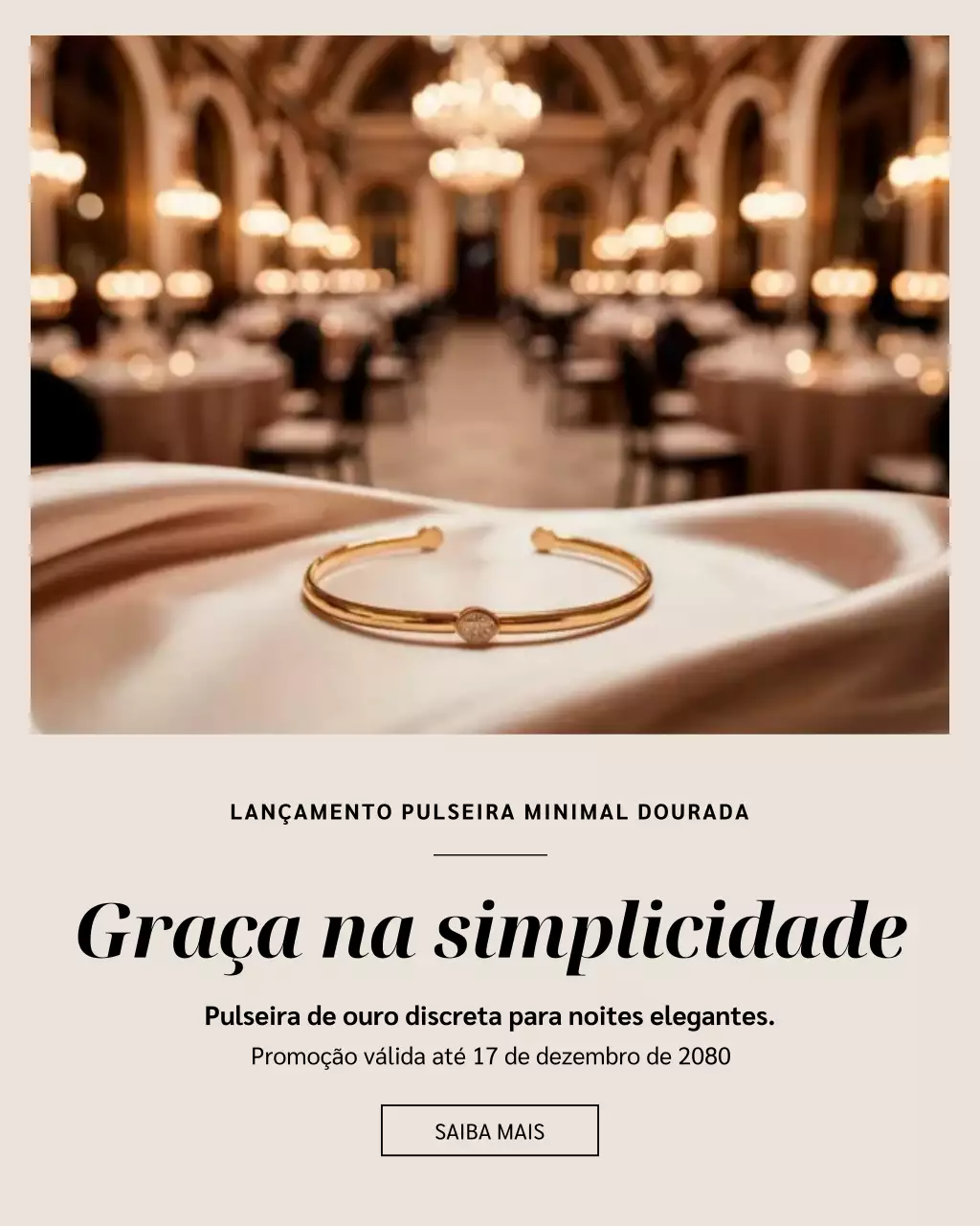 Postagem promocional do Instagram para pulseira elegante dourada