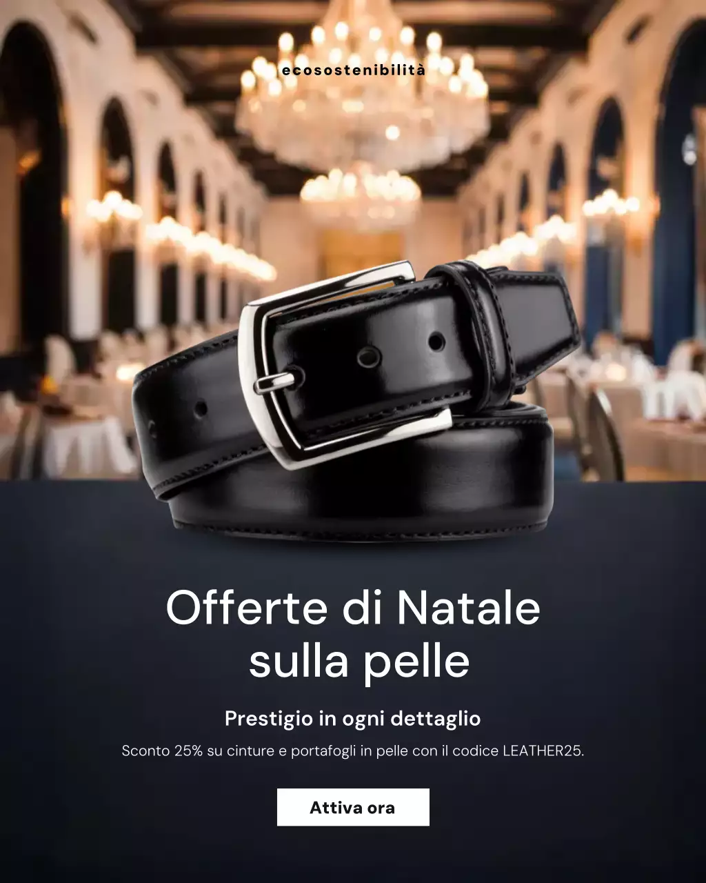 Post Instagram promozionale in pelle nera ed elegante
