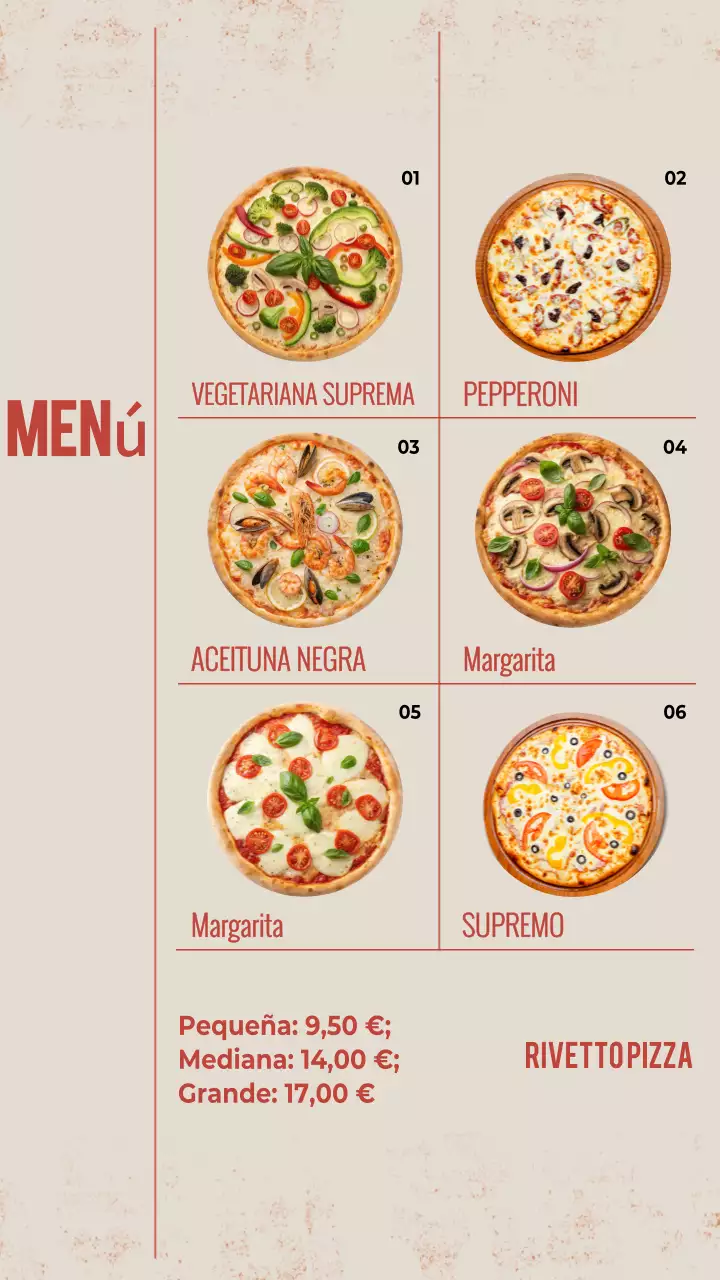 Historia de Instagram del menú de Red Modern Pizza