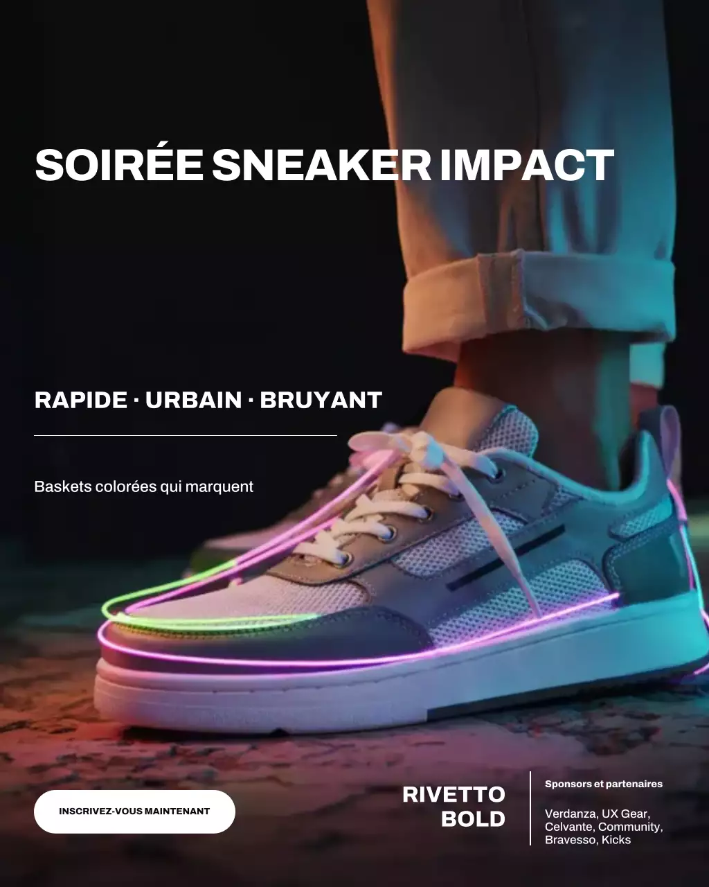 Publication Instagram promotionnelle sur les baskets urbaines Neon