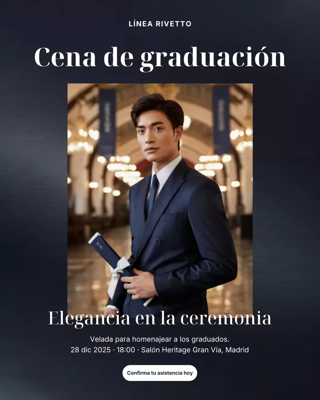 Invitación de graduación elegante de la Marina. Publicación de Instagram.