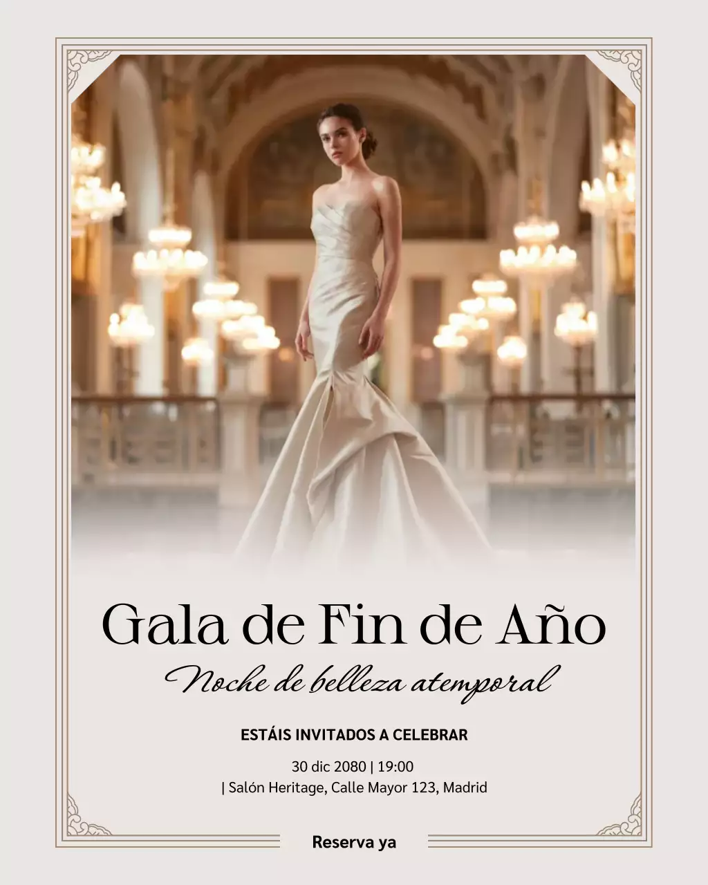 Invitación de gala elegante en beige. Publicación de Instagram.