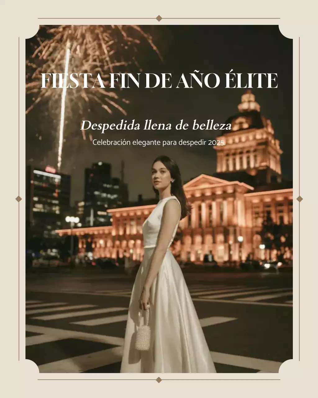 Invitación de celebración elegante en beige. Publicación de Instagram.