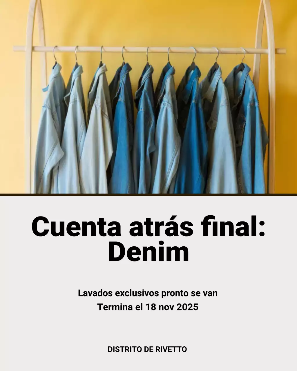 Publicación de Instagram de la promoción de rebajas de mezclilla azul de moda