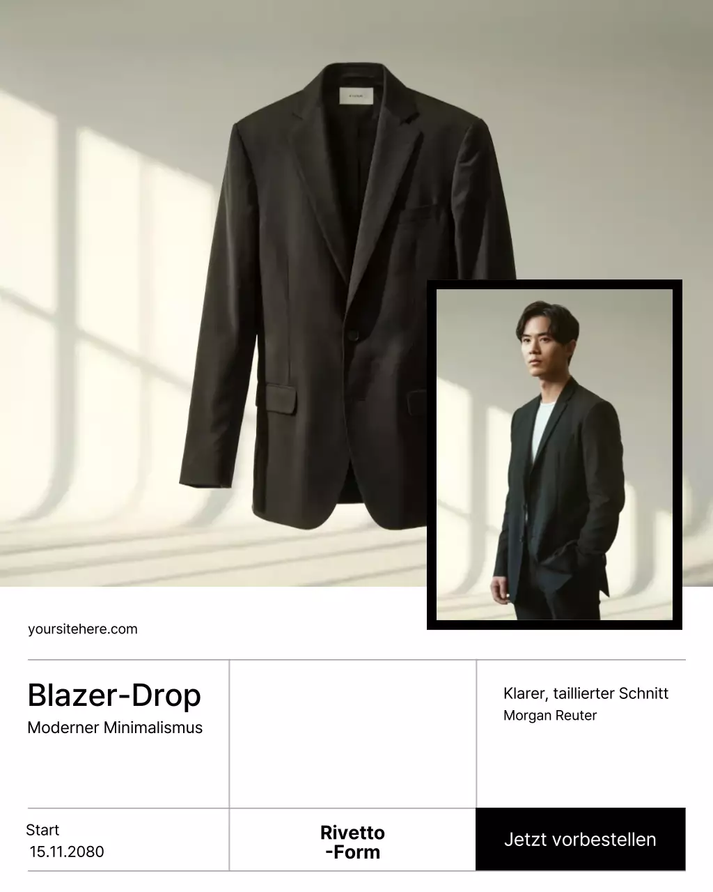 Instagram-Post mit Werbung für einen modernen schwarzen Blazer
