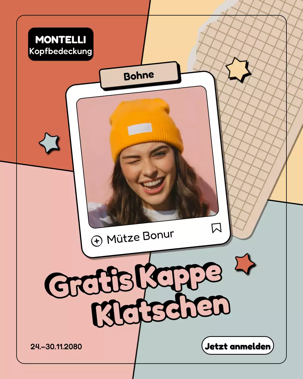 Instagram-Post zur Promotion für trendige gelbe Kopfbedeckungen