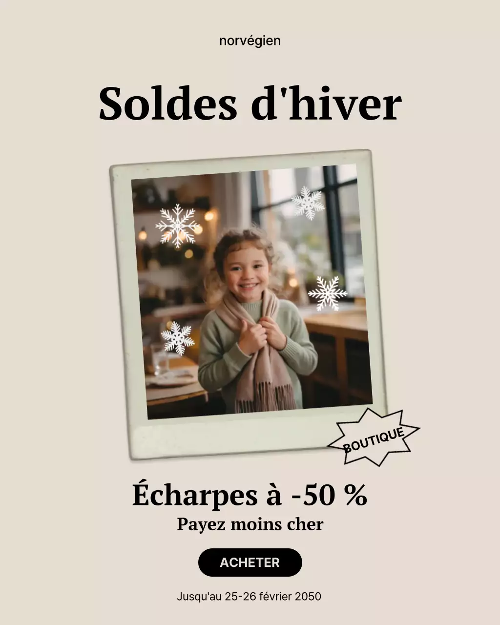 Publication Instagram de promotion des soldes d'hiver beiges modernes