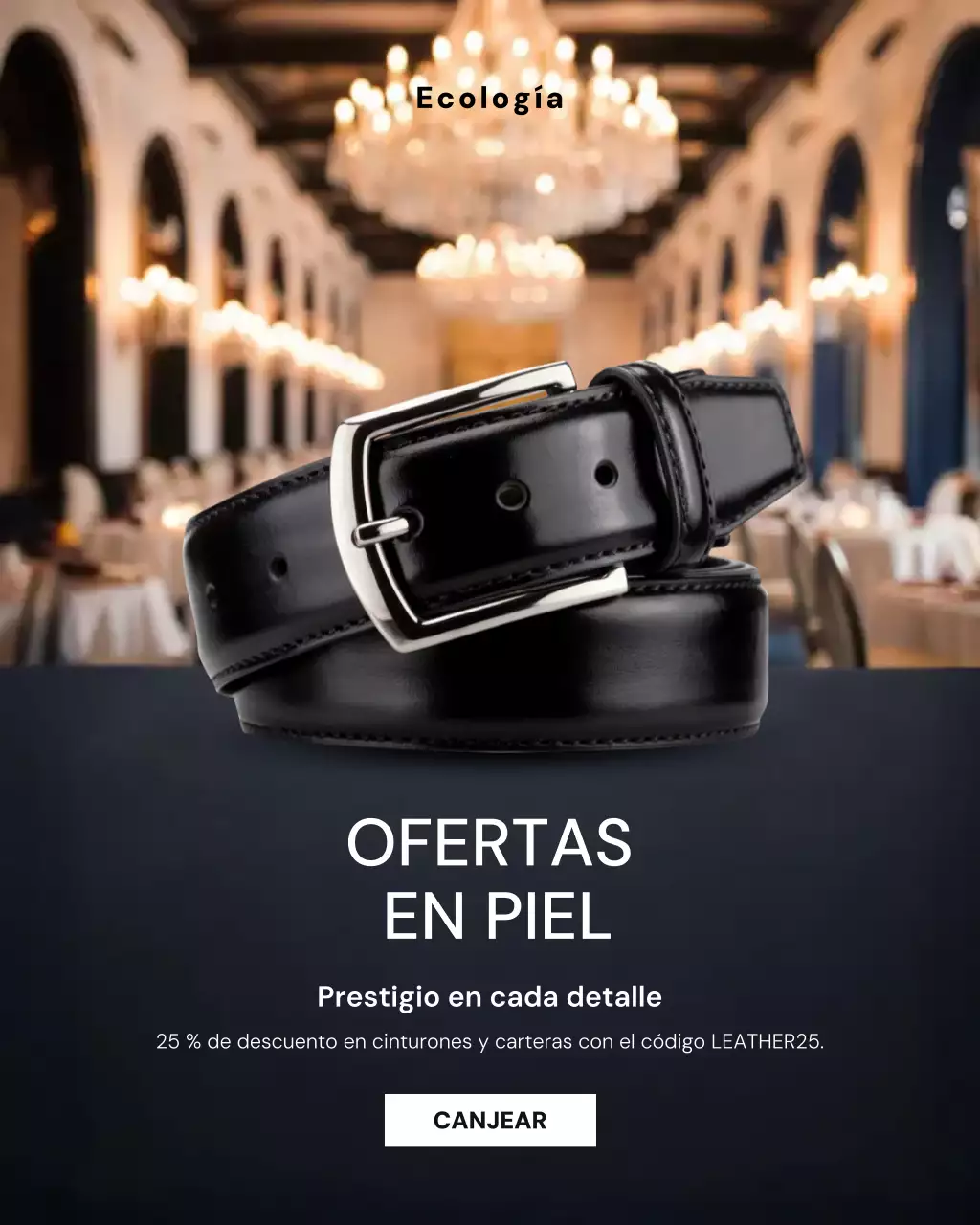 Publicación de Instagram sobre promoción de cuero negro elegante