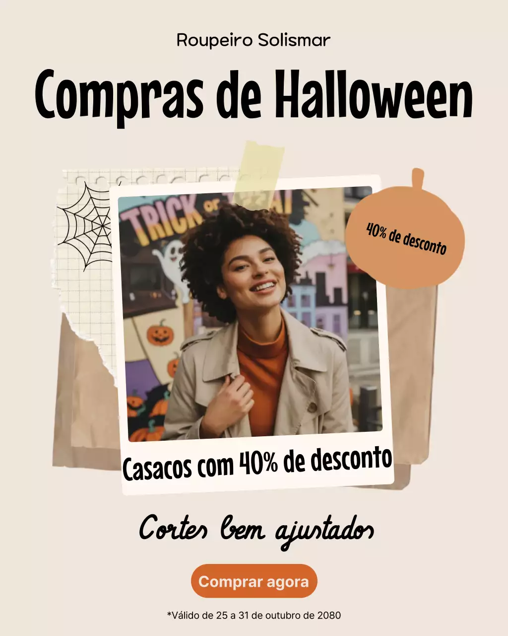 Postagem de promoção de Halloween retrô bege no Instagram