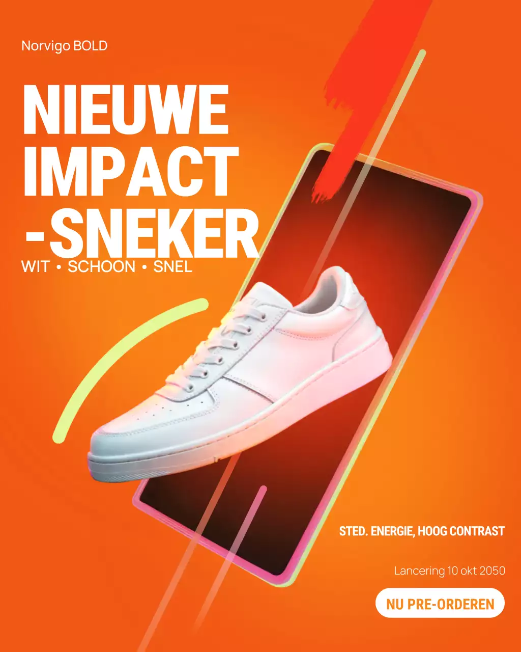 Instagram-bericht over de promotie van een oranje moderne sneaker