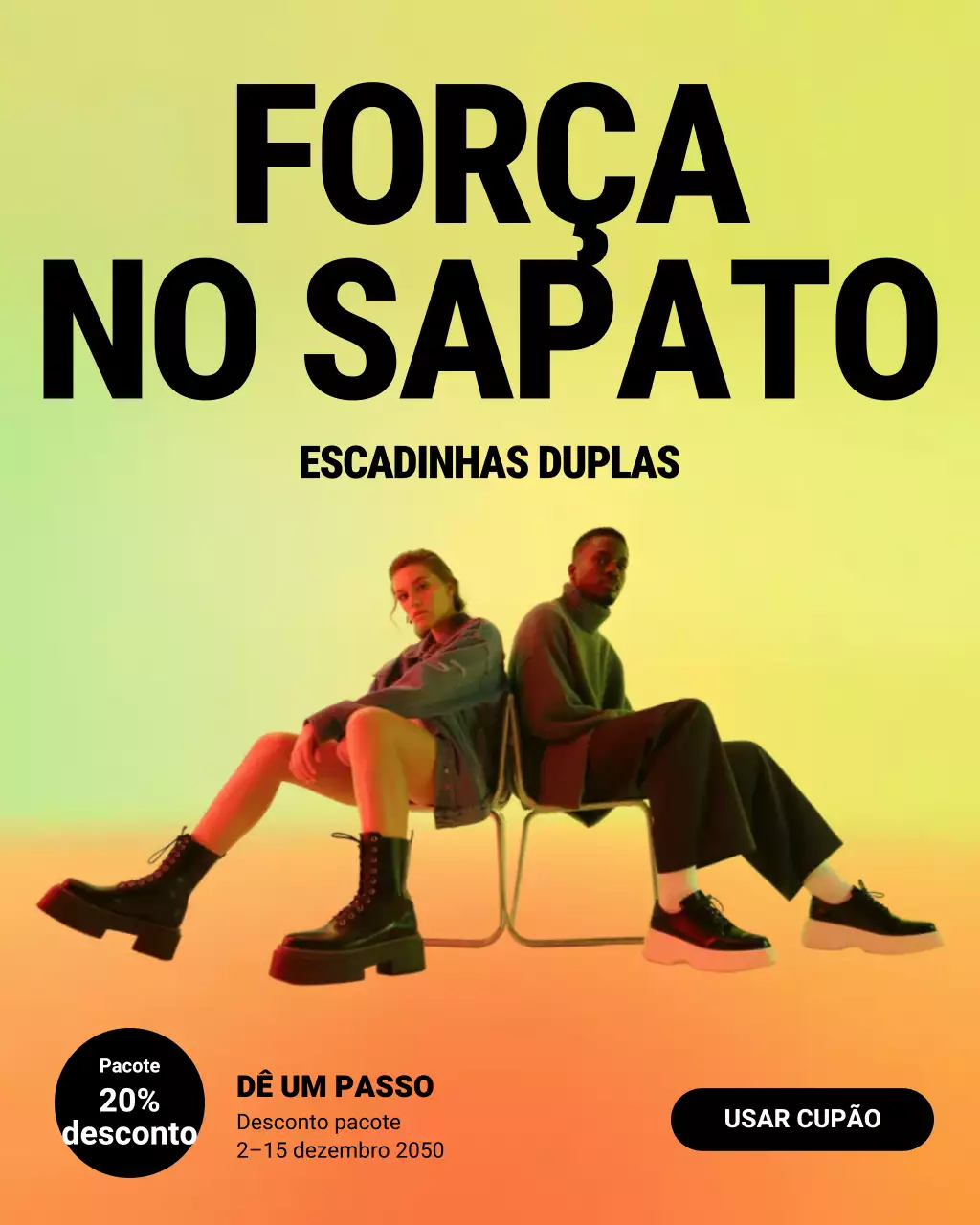 Postagem promocional de calçados amarelos em negrito no Instagram