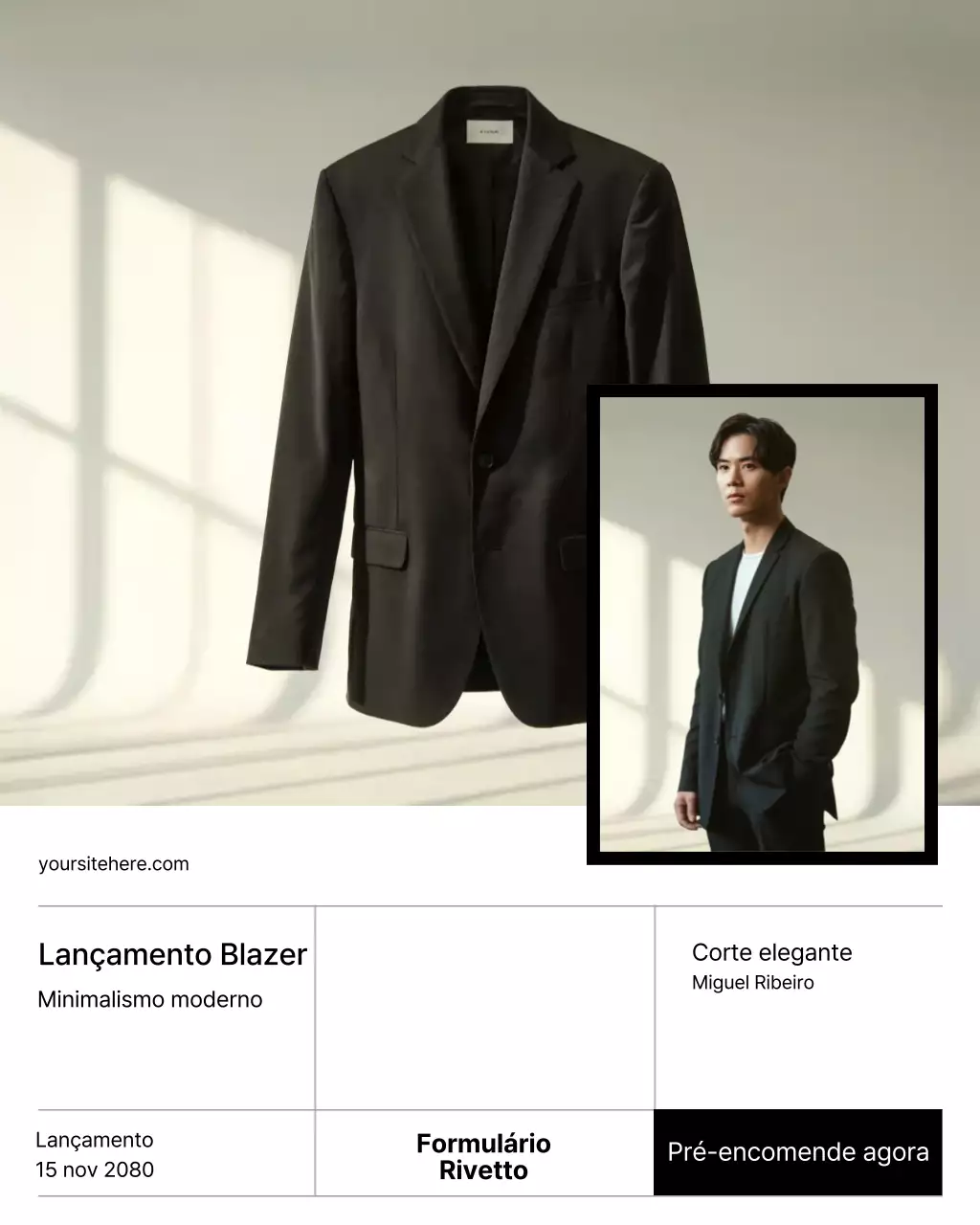 Publicação de anúncio de blazer preto moderno no Instagram