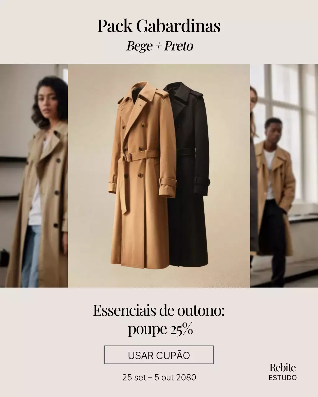 Postagem de promoção de moda minimalista bege no Instagram