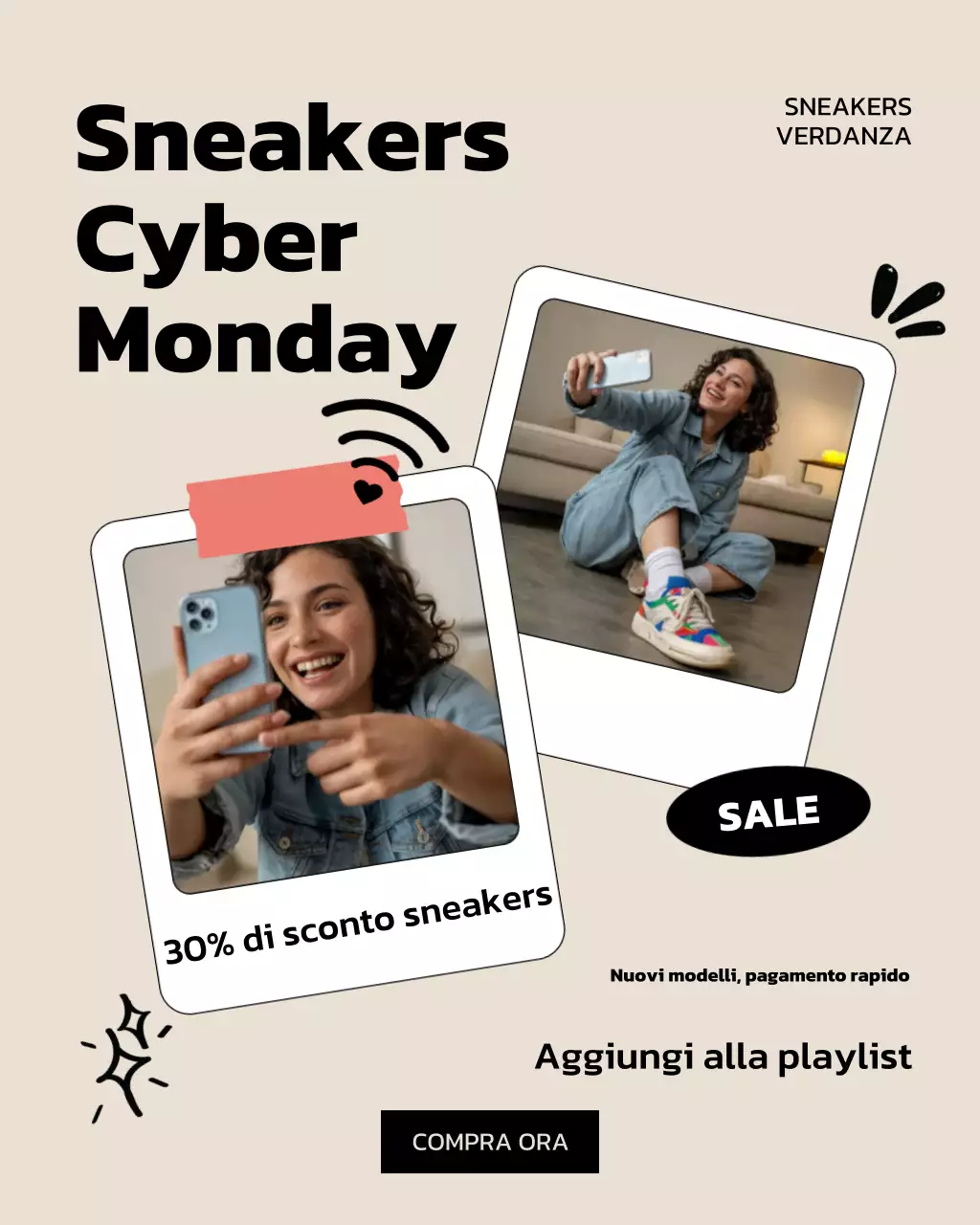 Post Instagram in saldo sulle sneakers moderne beige