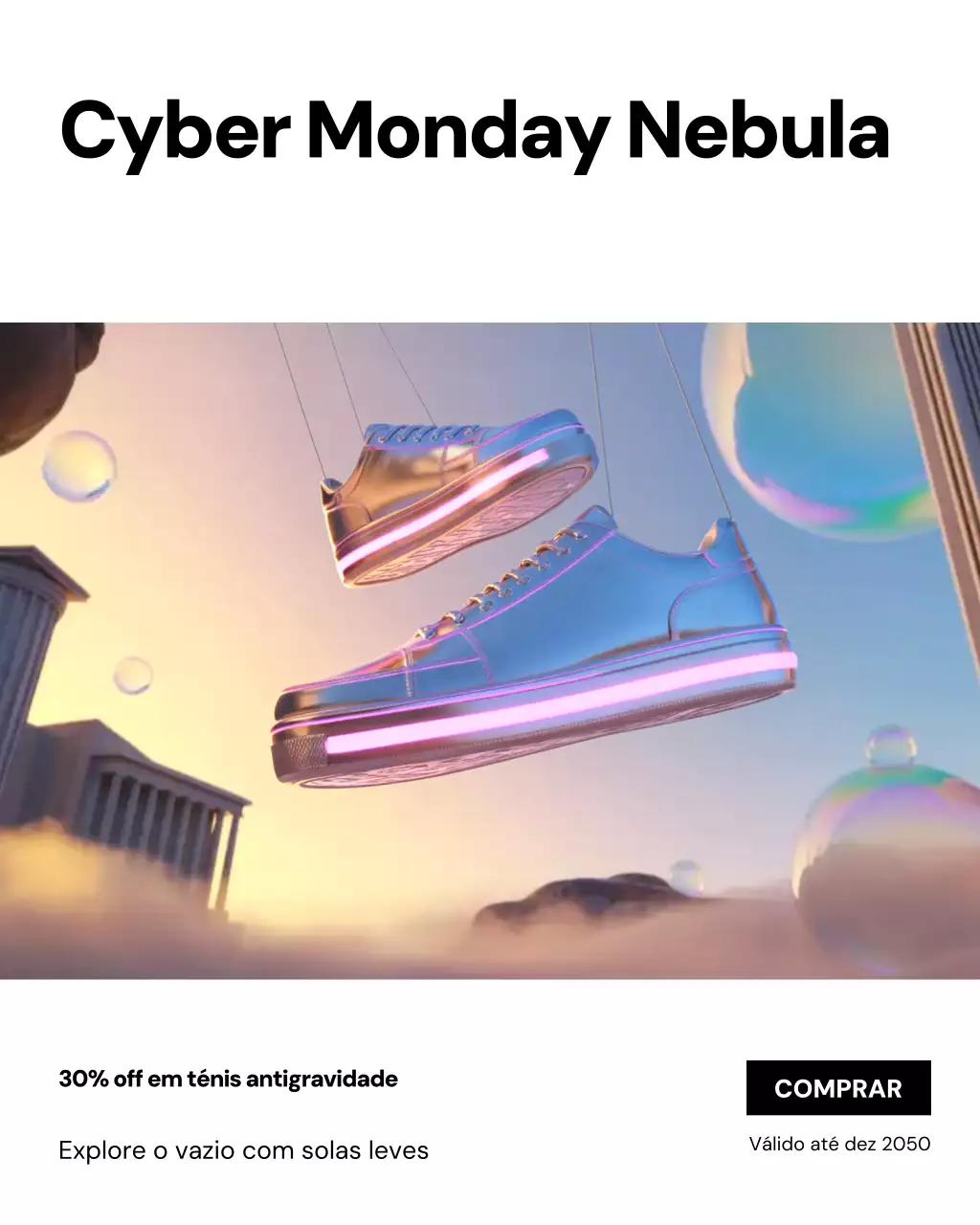 Postagem no Instagram para promoção de tênis futuristas em arco-íris