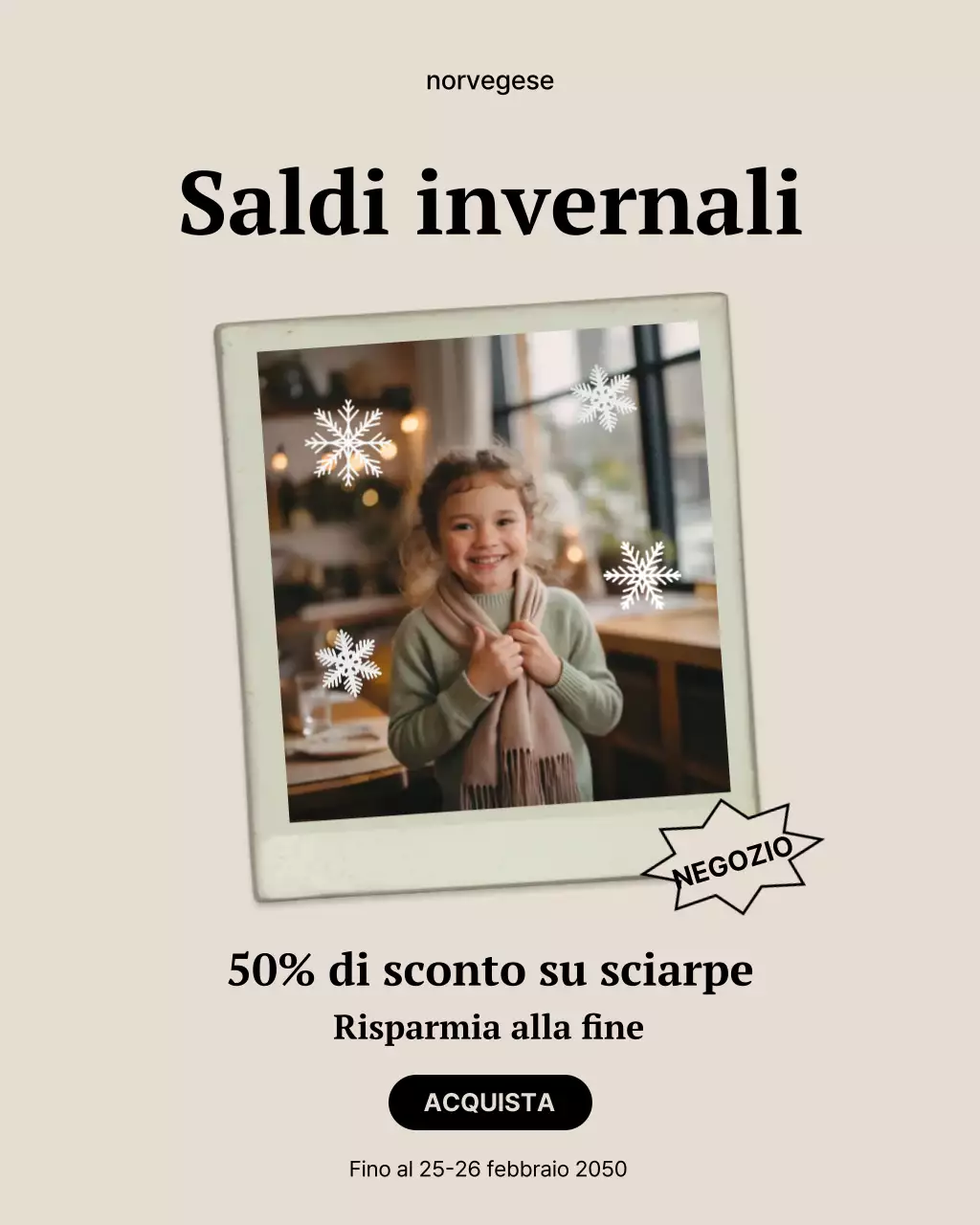 Post di Instagram sulla promozione dei saldi invernali moderni beige