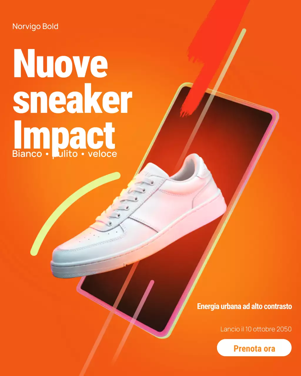 Post di Instagram sulla promozione delle sneaker moderne arancioni