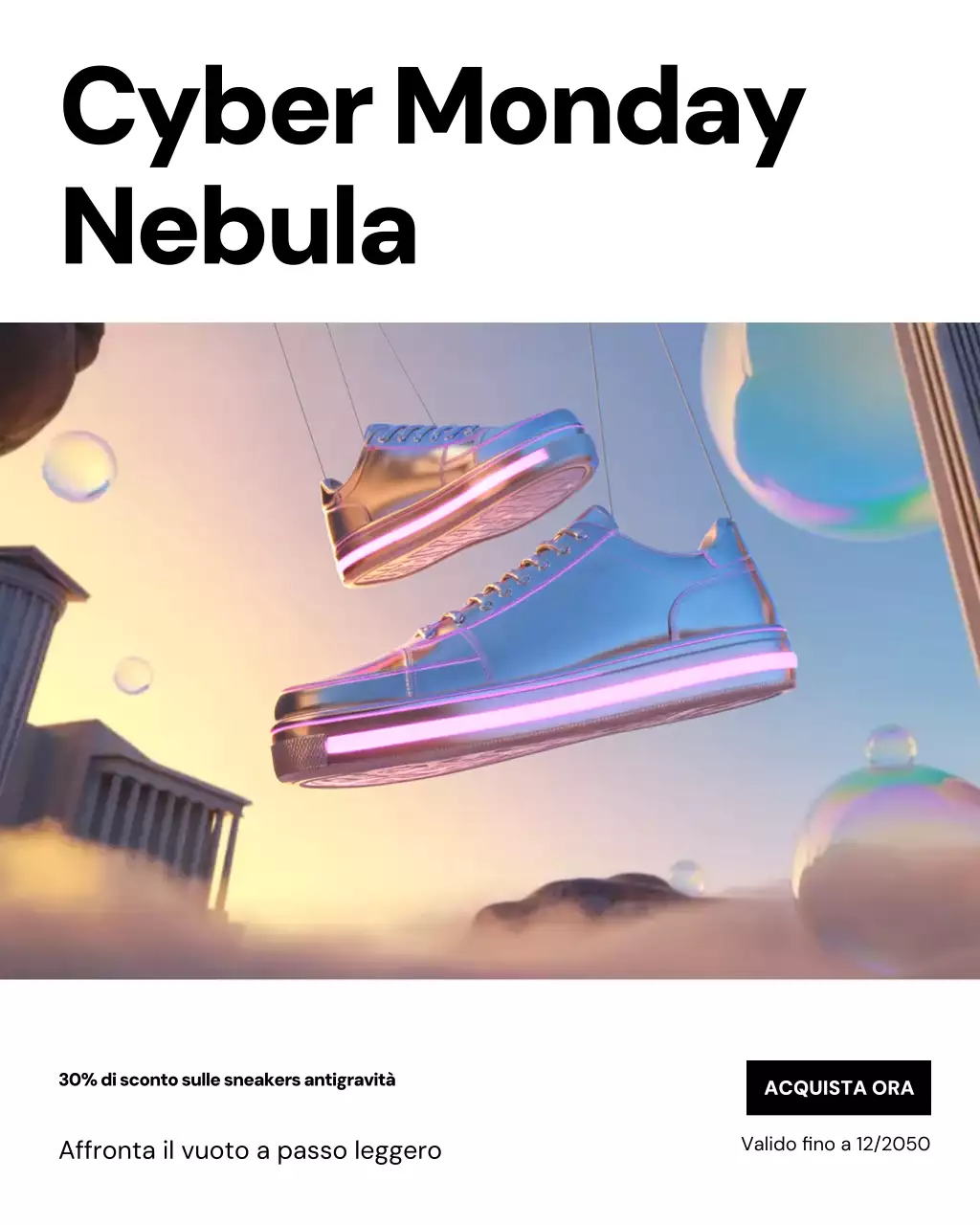 Post Instagram sulla promozione delle sneaker futuristiche arcobaleno