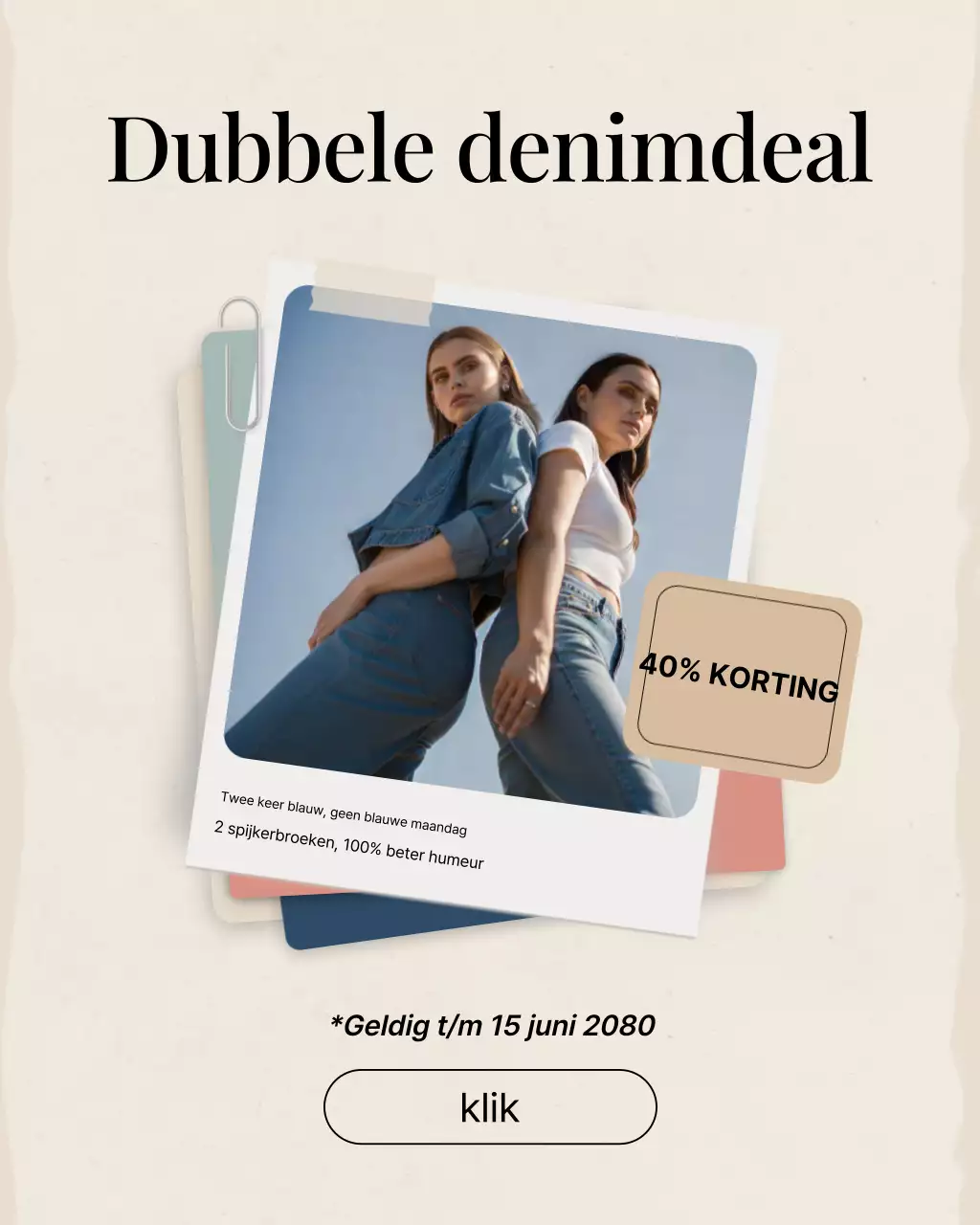 Blauwe trendy modepromotie Instagram-post