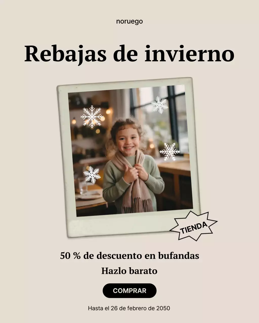 Publicación de Instagram de la promoción de rebajas de invierno modernas en beige