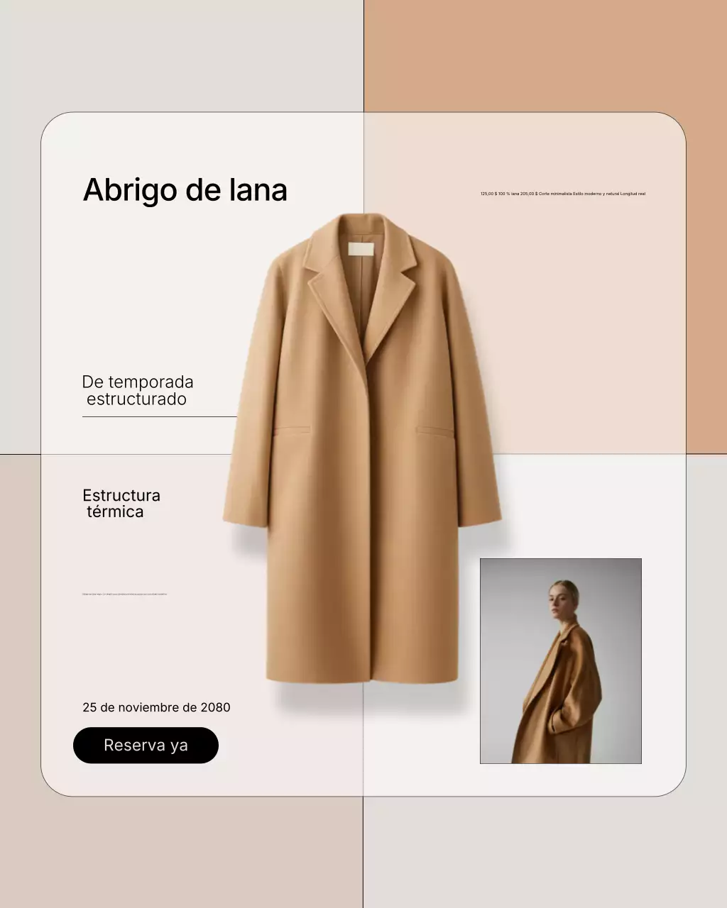 Publicación de Instagram de promoción de moda minimalista en beige