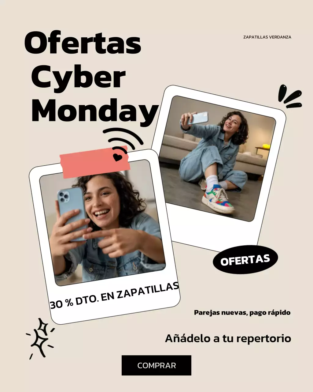Publicación de Instagram sobre la venta de zapatillas modernas beige