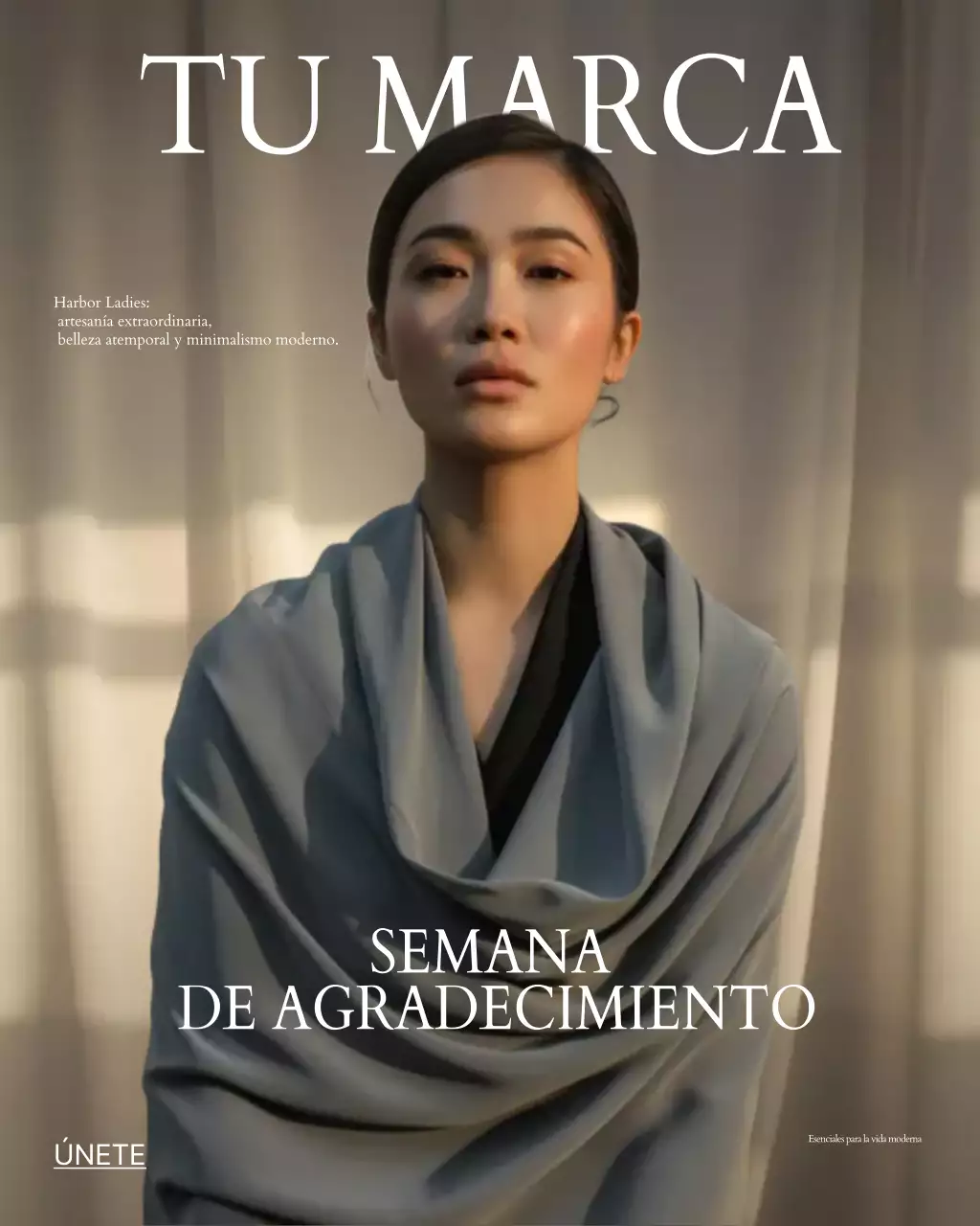 Publicación de Instagram de promoción de moda minimalista gris