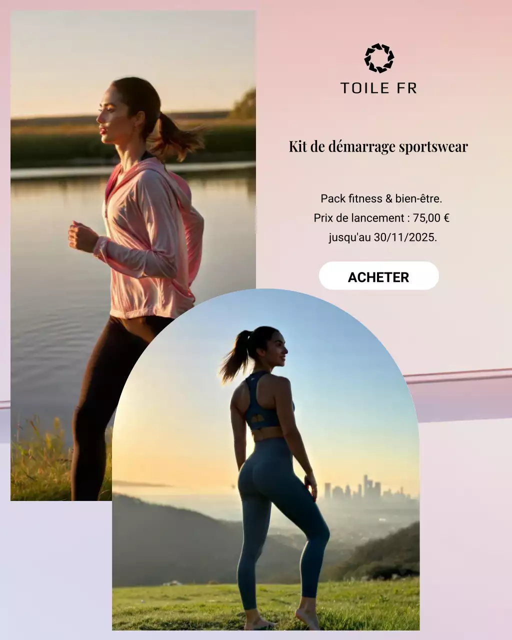 Publication Instagram promotionnelle sur les vêtements de sport modernes roses